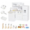 Qaba Kids Kitchen Play Cooking Toy Set For Children With Drinking Fountain, Microwave, And Fridge With Accessories - White