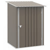 Outsunny 3.3' X 3.4' Lean-to Garden Storage Shed, Outdoor Galvanized Steel Tool House With Lockable Door For Patio, Backyard Lawn, Brown