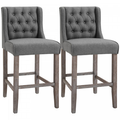 Set of 2 Tufted Armless Bar Stool HighChair Living Room Grey