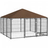 Pawhut Dog Run, 6.9' X 6.9' X 5' Outdoor Dog Kennel With Canopy, Rotating Bowls, Door For Backyard & Garden, Coffee