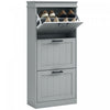 HOMCOM Narrow Shoe Cabinet with Flip Drawers Adjustable Shelf, Grey