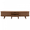 Ethan Oval TV Stand Media Console with Sliding Doors and Drawers,Dark Oak