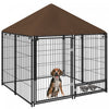 Pawhut Dog Run, 4.6' X 4.6' X 5' Outdoor Dog Kennel With Canopy, Rotating Bowls, Door For Backyard & Garden, Coffee