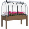 Outsunny Raised Garden Bed with PE Greenhouse Cover, Brown