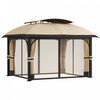 Outsunny 11' x 13' Double Roof Gazebo With Netting & Curtains, Khaki