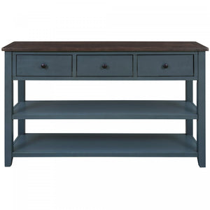 Wendy Solid Wood Console Table With 3 Drawers And 2 Open Shelves,navy Blue Accent Cabinet