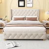 Haley Linen Upholstered Platform Bed with Classic Wingback Headboard and Diamond Tufted Upholstery,Full Size,Beige Full Bed