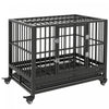 Pawhut Heavy Duty Steel Dog Crate Kennel Pet Cage With Wheels For Portability And A Door For Convenient Access Anti-pinching Floor, 36.2\" L X 24.4\" W X 30.7\" H, Grey