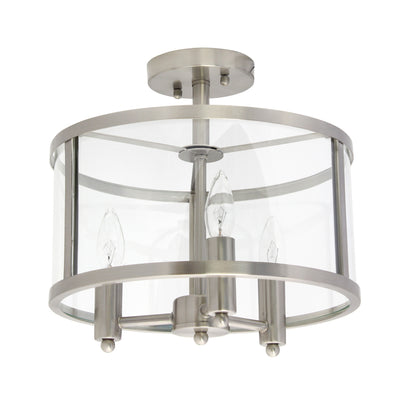 Salerno 3 Light Semi-flushmount Ceiling Light, Brushed Nickel, 13"D Lamp | Plafonnier semi-encastre Salerno a 3 lumieres, nickel brosse, 33 cm (13 po) de diametre