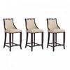Emperor Traditional Wood Upholstered Barstool in Cream - Set of 3