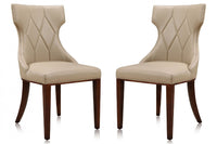 Manhattan Comfort Set of 2 Reine Faux Leather Dining Chairs - Cream & Walnut