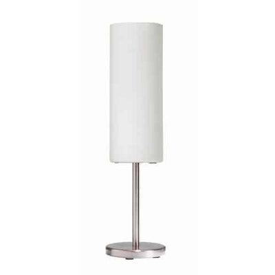 Dainolite Paza 1 Light Table Lamp Satin Chrome White Frosted Glass|Lampe de table Paza de Dainolite en verre blanc givré, avec fini chromé satiné et 1 ampoule