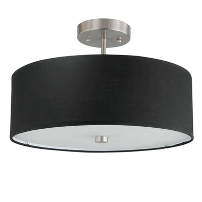 Dainolite Everly 3 Light Semi-flush Mount Satin Chrome Finish Black Shade Lamp|Plafonnier semi-affleuré Everly de Dainolite avec abat-jour noir, fini chromé satiné et 3 ampoules