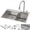 MultiSINK 33 in. D10in. Dual Mounted 60/40 Workstation Kitchen Sink, Waterfall Faucet,Stainless Steel - H-XN30 Laundry Combo