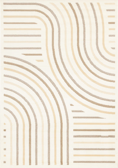 Forte Cream Beige Brown Curvy Lines Area Rug - 5'3" x 7'5"|Carpette Forte crème, beige et brune à motif de lignes courbées - 5 pi 3 po x 7 pi 5 po