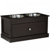 Pawhut Elevated Dog Bowls With Storage Drawer, Raised Dog Bowls With Stand, 2 Stainless Steel Bowls For Large Dogs, Coffee