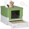 Pawhut Cat Litter Box, Top Entry Enclosed Kitty Litter Box With Scoop, Tray, Foldable Portable Kitten Litter Box Enclosure With Front Entry, Large Space, Dark Green
