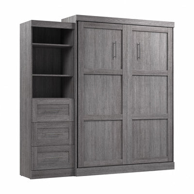Bestar Pur Queen Murphy Bed and Shelving Unit with Drawers 90-Inch Wall Bed - Bark Grey|Grand lit escamotable mural Pur de Bestar de 90 po avec tablettes et tiroirs - gris écorce