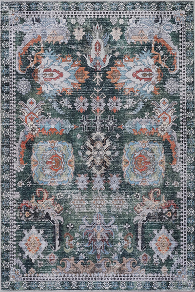 Aqua Green Flames Washable Non-slip Low Pile Area Rug 8'x10' | Aqua Flammes Verte Tapis Lavable Et Antiderapant A Poils Ras 8'x10'
