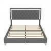 Sophia Upholstered Bed Frame With Led Lights And Velvet Tufted Headboard,queen Size,grey Queen Bed