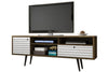 Manhattan Comfort Liberty 70.86\" Mid-Century Modern TV Stand with 4 Shelving Spaces & 1 Drawer - Rustic Brown & White