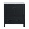 Erica 30\" Solid Wood Bathroom Vanity With Single Ceramic Sink, Soft-close Doors, And Multifunctional Storage - Black