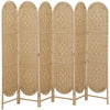 HOMCOM 6 Panel Room Divider, Bohemian Folding Privacy Screen, Natural Wood