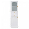 Jamie 63\" Pine Wood Tall Bathroom Storage Cabinet With Adjustable Shelves And Glass Doors - White