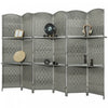 HOMCOM Folding Privacy Screen with Shelves, 6 Panel Room Divider, Grey