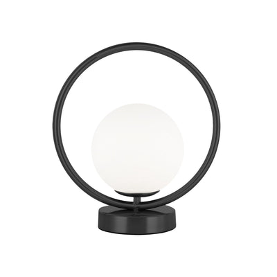 Dainolite Adrienna 1 Light Table Lamp Matte Black Finish White Opal Glass|Lampe de table Adrienna de Dainolite en verre blanc opale, avec fini noir mat et 1 ampoule