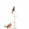 PawHut Floor to Ceiling Cat Tree with Scratching Posts, 88.5\"-100.5\" Adjustable Height Cat Tower with Cloud Shaped Platforms, Dangling Balls, Cream