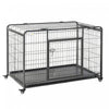 Pawhut Folding Heavy Duty Dog Crate Heavy Duty Cage For Extra Large Sized Dogs With Double Doors, Lockable Wheels Tray, 49\" X 30\" X 32\"