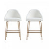 Gracie Modern Metal Upholstered Counter Stool in White and Gold - Set of 2