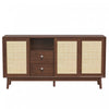 Oliver 61\" Sideboard Cabinet with Rattan Sliding Doors and Drawers,Dark Brown Accent Cabinet