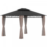 Outsunny 10' X 12' Outdoor Gazebo Canopy, Double roof Hardtop Gazebo With polycarbonate Roof, Steel
