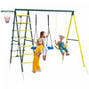 Outsunny 5 In 1 Swing Set For Kids With Saucer Swing, Seat, Climbing Ladder/net, Basketball Hoop, Metal Frame Swing Set For Backyard Outdoor, 3-8 Years Old, 105\" X 71\" X 80\"