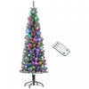HOMCOM 6ft Pencil Artificial Christmas Tree w/ Remote, Flocked Xmas Tree