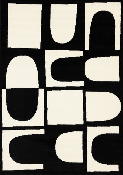 Florence Black White Dynamic Geometric Design, 5'3" x 7'4" Indoor Area Rug | Motif geometrique dynamique noir et blanc Florence, 5'3" x 7'4"