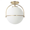 Dainolite Paola 1 Light Semi-flush Mount Aged Brass White Opal Glass Lamp