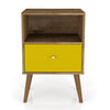 Manhattan Comfort Liberty Mid-Century Modern Nightstand with Cubby Space & Drawer - Rustic Brown & Yellow