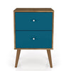 Manhattan Comfort Liberty Mid-Century Modern Nightstand with 2 Full Extension Drawers - Rustic Brown & Aqua Blue