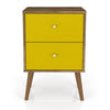 Manhattan Comfort Liberty Mid-Century Modern Nightstand with 2 Full Extension Drawers - Rustic Brown & Yellow