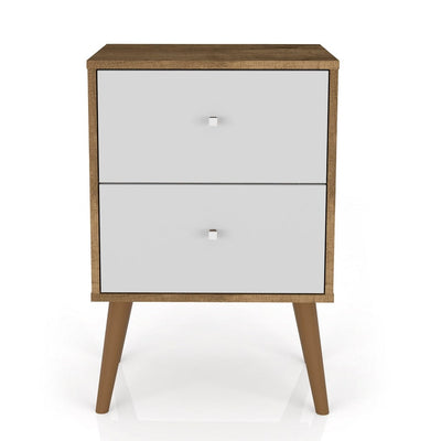 Manhattan Comfort Liberty Mid-Century Modern Nightstand with 2 Full Extension Drawers - Rustic Brown & White|Table de nuit Liberty de Manhattan Comfort de style moderne du milieu du 20e siècle avec 2 tiroirs à extension complète - brun rustique et blanc