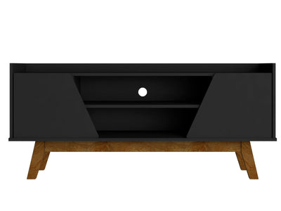 Manhattan Comfort Mid-Century Modern Marcus 53.14" TV Stand with Solid Wood Legs - Matte Black|Meuble pour téléviseur Marcus de Manhattan Comfort de 53,14 po de style moderne du milieu du 20e siècle avec pattes en bois massif - noir mat