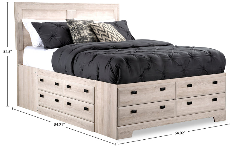 Yorkdale 12-Drawer Platform Bed with Headboard & Storage Frame, Made in Canada, White - Full Size