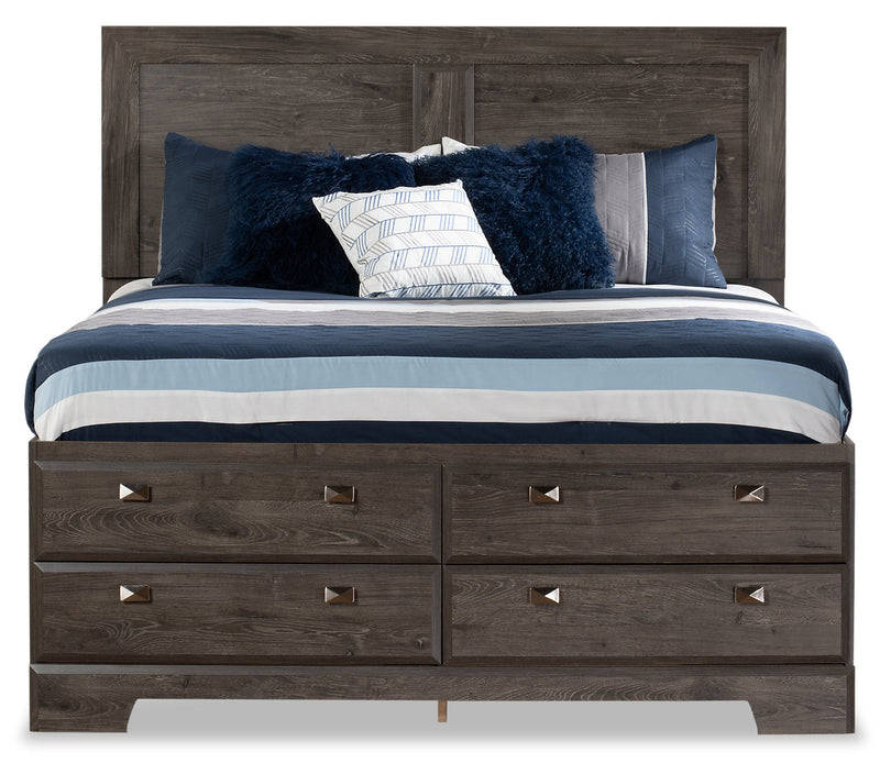 Yorkdale 12-Drawer Platform Bed with Headboard & Storage Frame, Made in Canada, Grey - Full Size