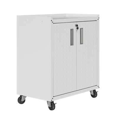 Fortress Textured Metal 31.5" Garage Mobile Cabinet with 2 Adjustable Shelves - White|Armoire mobile Fortress de Manhattan Comfort de 31,5 po en métal texturé avec 2 tablettes réglables pour le garage - blanche
