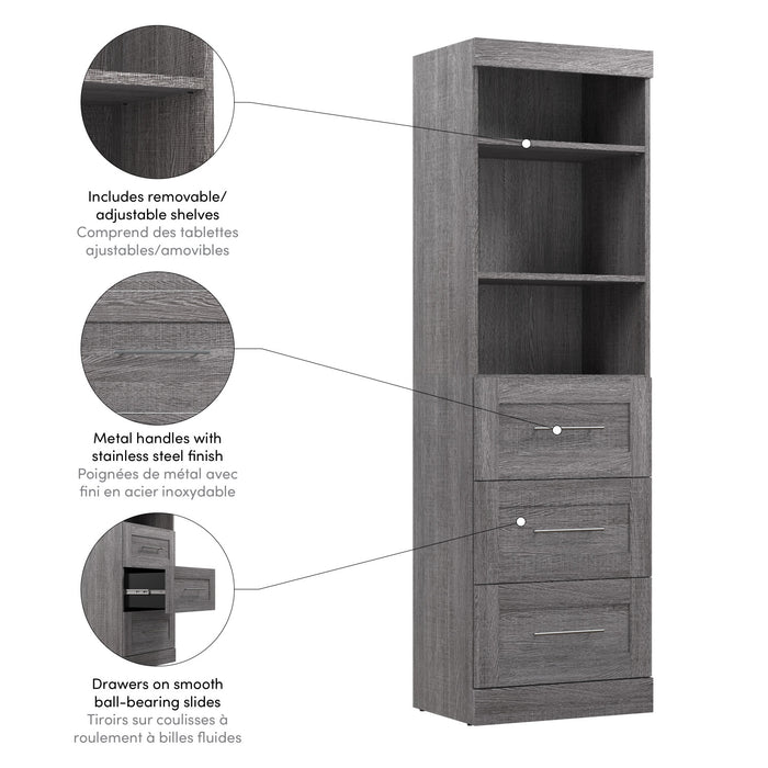 Bestar Pur 25 W Closet Organizer with Drawers - Bark Grey