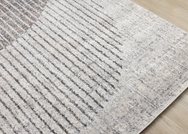 Solace Soft Low-Pile Grey White Merging Circles Area Rug - 6'7\" x 9'6\"