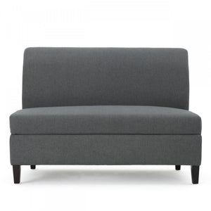 Haley Fabric Armless Loveseat With Hidden Storage And Wood Legs - Charcoal